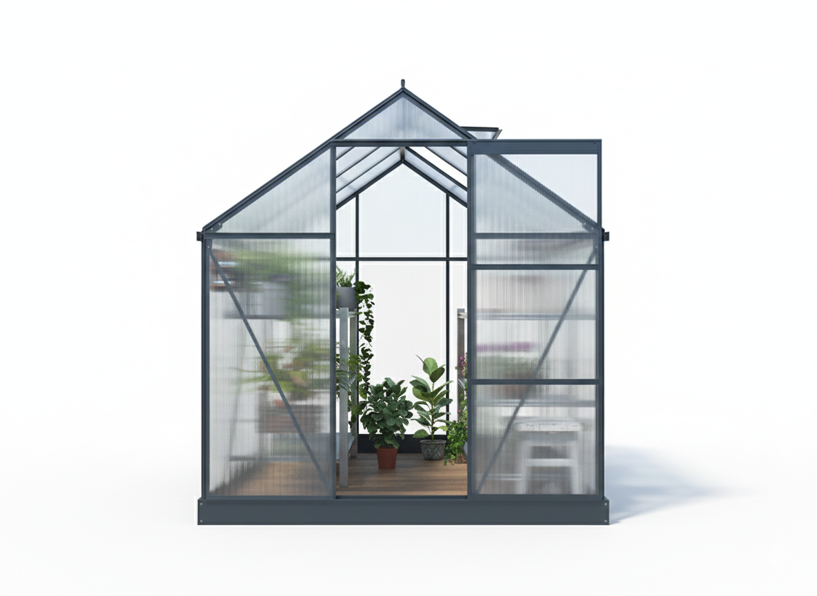 Staklenik Polikarbonat 4,75m², 1,9x2,5x2,05m s bazom, Crni