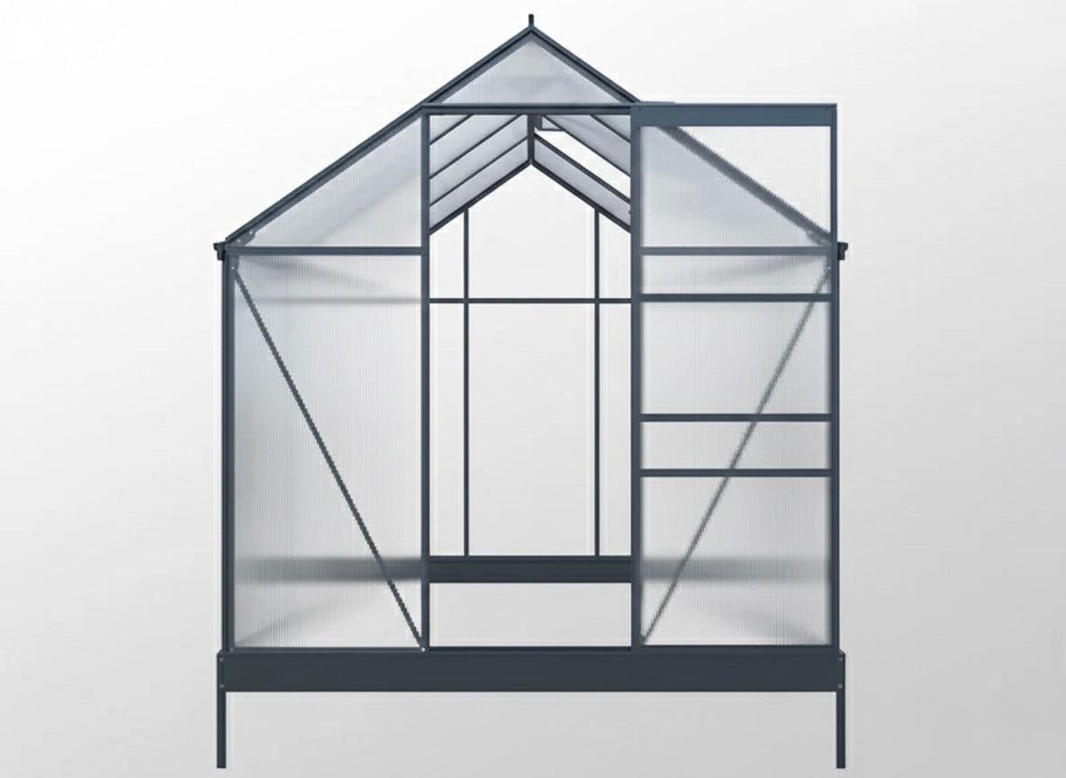 Staklenik Polikarbonat 4,75m², 1,9x2,5x2,05m s bazom, Crni
