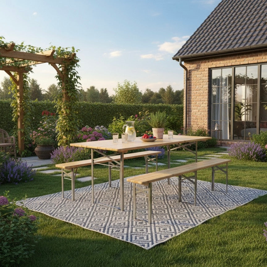 Drvena vrtna garnitura Pivska 200x80 cm + 2 klupe