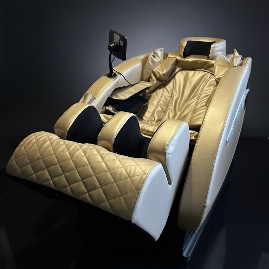 PREMIUM ZERO DELUXE GRAVITACIJSKA MASAŽNA FOTELJA BEŽ ZLATNA