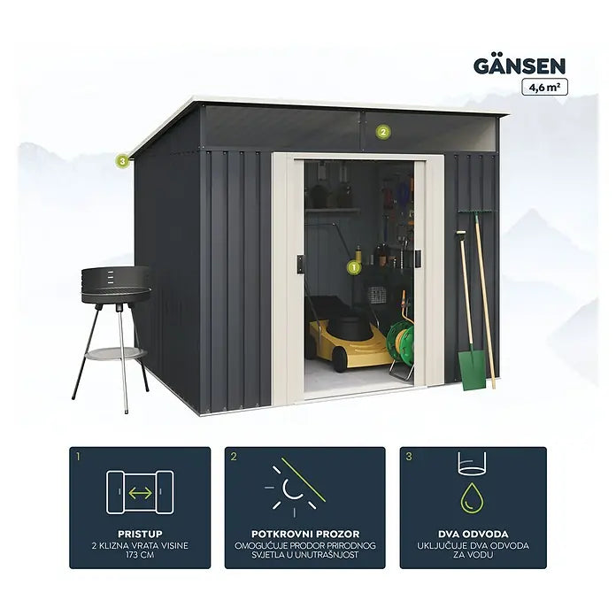 Hoggar Spremište Gansen II (Š x D): 238 x 193 cm, Baza: 4,6 m², Antracit, Čelik