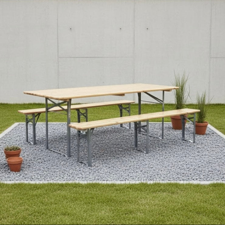 Drvena vrtna garnitura Pivska 200x80 cm + 2 klupe