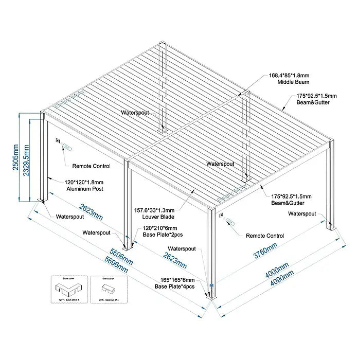 BIOKLIMATSKA PERGOLA S MOTORIZIRANIM LAMELAMA I LED RASVJETOM - Model Y 5.63 x 4.00 m