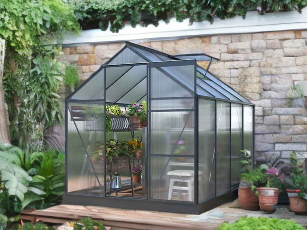 Staklenik Polikarbonat 4,75m², 1,9x2,5x2,05m s bazom, Crni