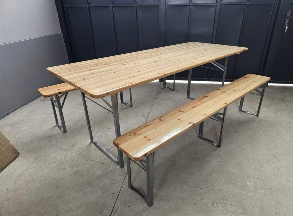 Drvena vrtna garnitura Pivska 200x80 cm + 2 klupe