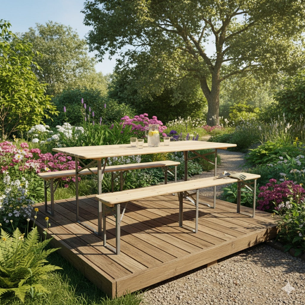 Drvena vrtna garnitura Pivska 200x80 cm + 2 klupe