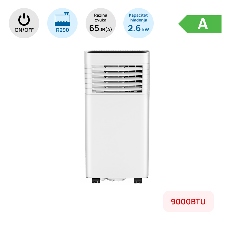 Prijenosna klima Chigo 9000BTU, 2.6kW, A, R290, bijela